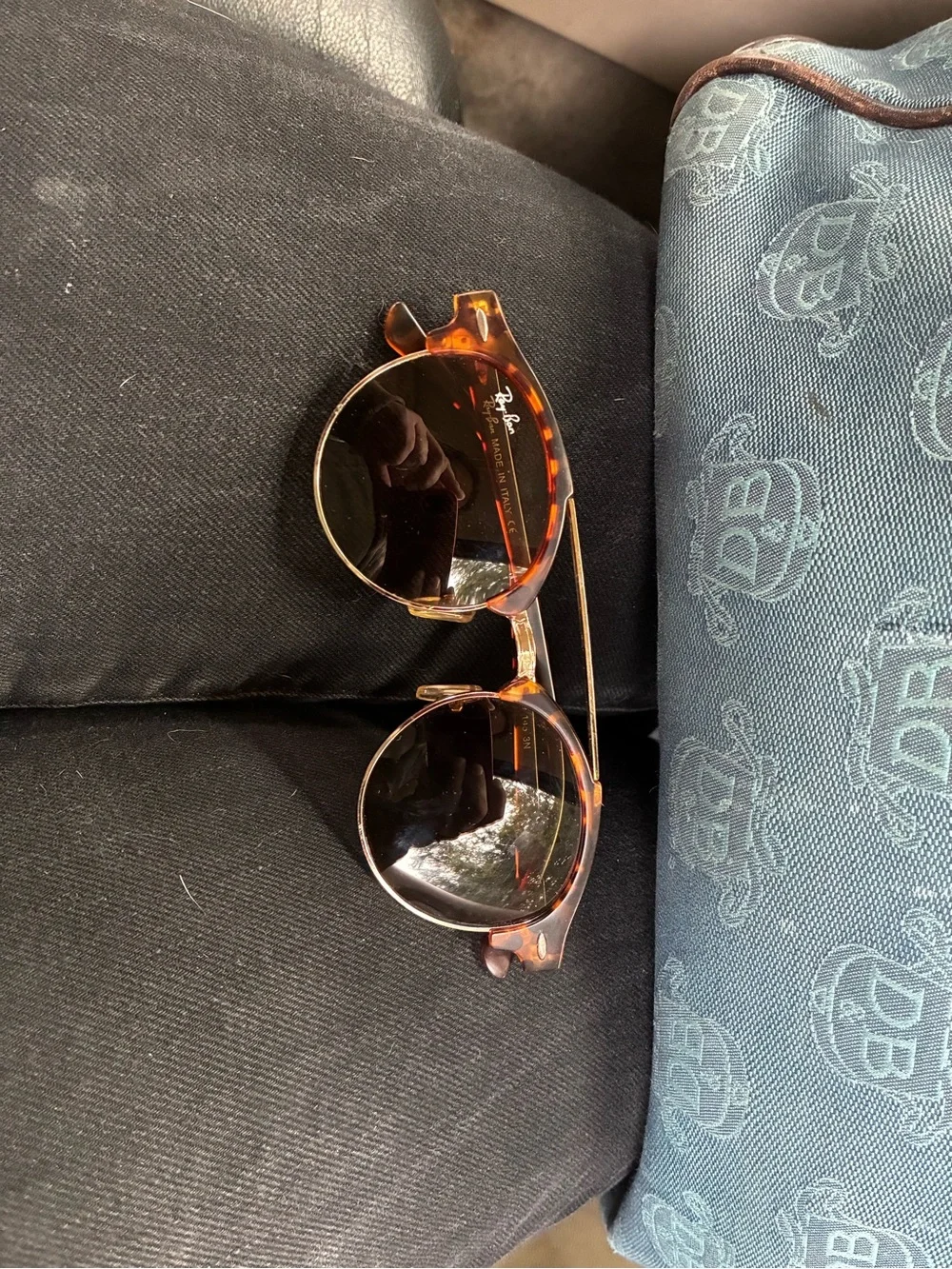 RAY-BAN Clubround Double Bridge Tortoise & Gold Sunglasses - Picture 7 of 10